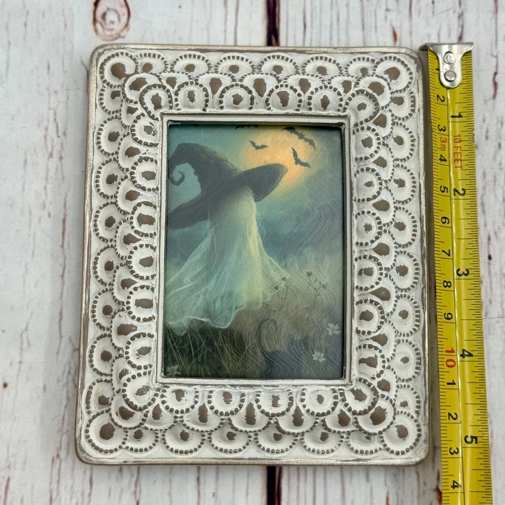 Vintage Style Ghost Witch Art Print Decoupage in Scalloped Ornate Frame 5x4